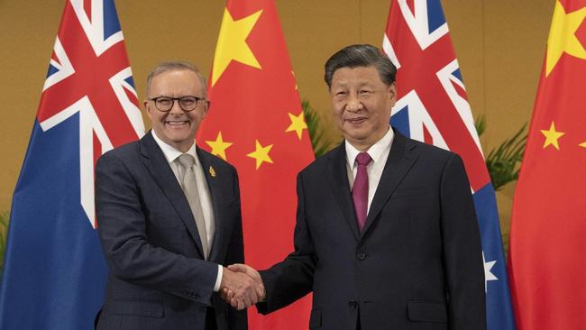 Australia's Prime Minister Anthony Albanese meets China's President Xi Jinping in a bilateral meeting during the 2022 G20 summit in Nusa Dua, Bali, Indonesia, Tuesday, November 15, 2022. Picture: Twitter