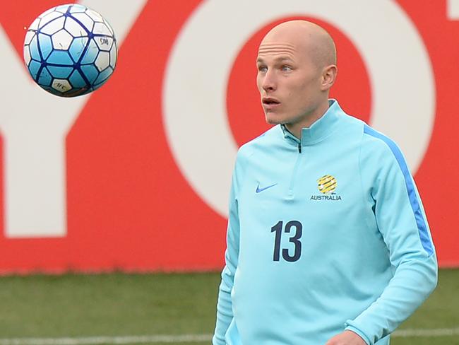 Aaron Mooy during the Socceroos official training session 2018 FIFA World Cup Asian Qualifier in Melbourne, Monday, September 4, 2017. (AAP Image/Mal Fairclough) NO ARCHIVING, EDITORIAL USE ONLY