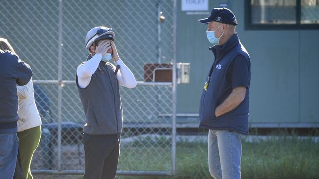 James McDonald (left) didn’t get good news when he arrived at Werribee. Picture: Racing Photos via Getty Images