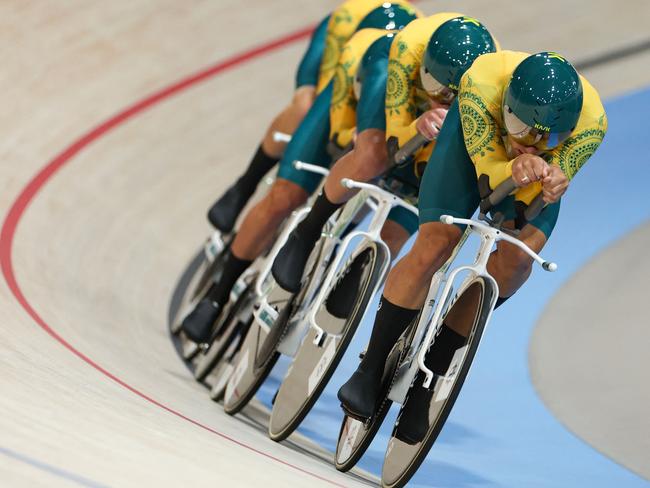 Oliver Bleddyn, Sam Welsford, Conor Leahy and Kelland O'brien in action. Picture: AFP