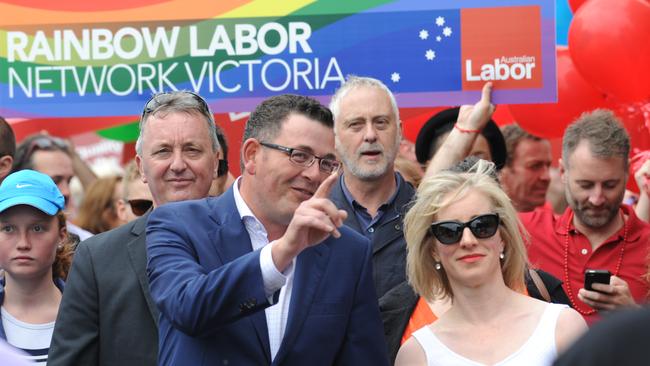 Premier Daniel Andrews in the Gay Pride Parade. Picture: Andrew Henshaw