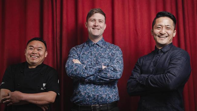 Black Cow Bistro co-owners Nabin Gurung (Executive Chef), Thomas Tyler (General Manager) and Ethan Han (Restaurant Manager/Sommelier). Picture: Supplied