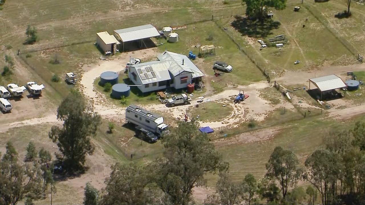 Aerial vision of the Train property, which neighbours say they didn’t realise was occupied. Pictures: 9 News.