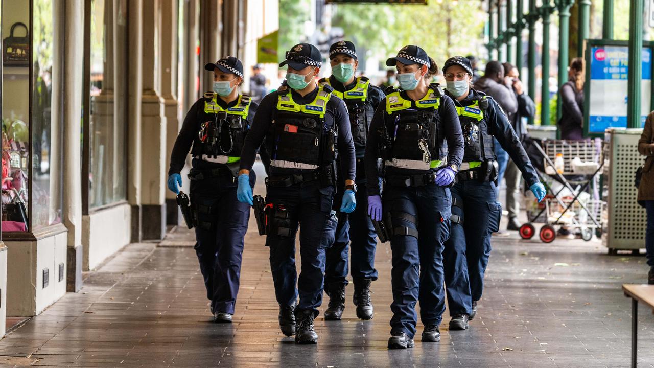 Police patrolled the Melbourne CBD on Saturday. Picture: NCA NewsWire/Sarah Matray