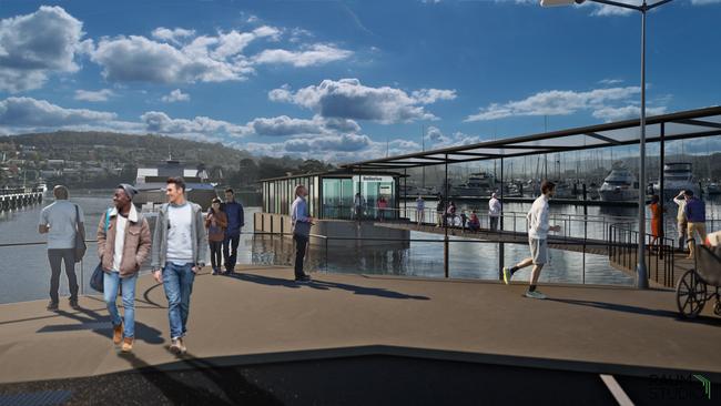 Concept design of the upgraded Bellerive Derwent Ferry terminal. The design is set to be replicated across all new terminals planned along the river. Picture: Supplied