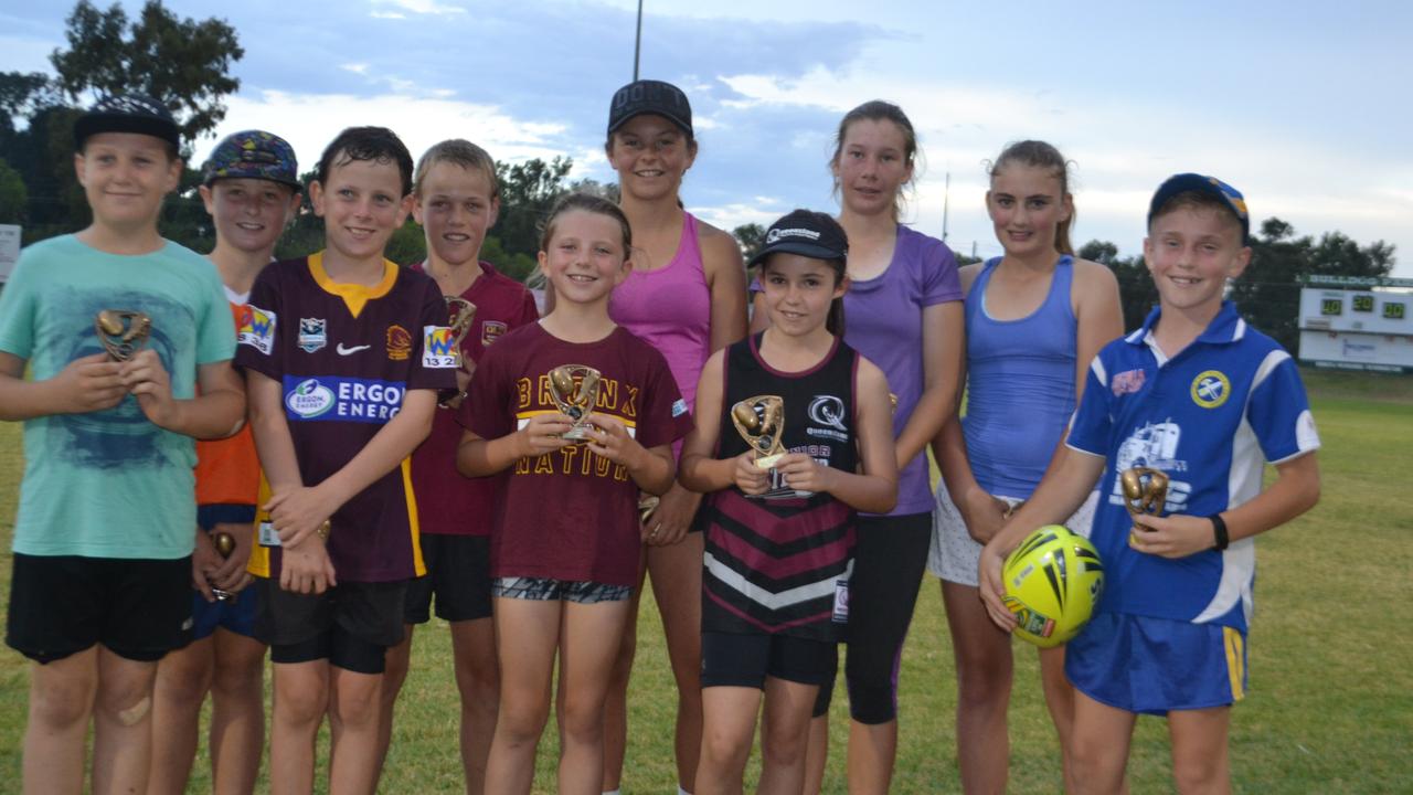 Chloe Pallisier with her old Chinchilla touch football mates in 2016. Now she attends school in Toowoomba and is a star of the Harvey Norman girls’ competitions.