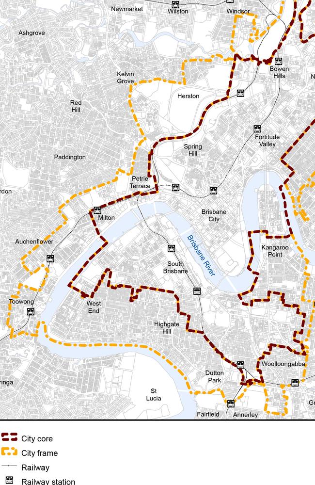 Proposed boundaries of the core and frame zones where relaxed parking requirements will be introduced.