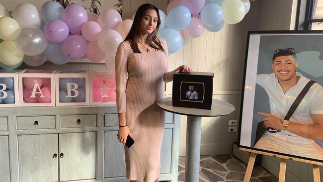 Taylor Piliae at her baby shower in the months after Uati Faletolu’s death on April 11.