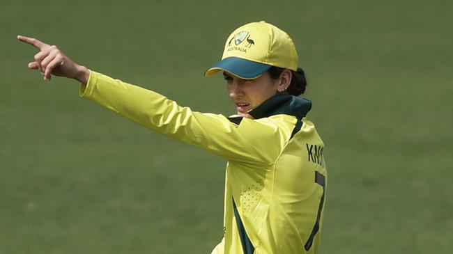 BRISBANE, AUSTRALIA - AUGUST 09: Charli Knott of Australia A is seen during the International T20 match between Australia A and India A at Allan Border Field on August 09, 2024 in Brisbane, Australia. (Photo by Russell Freeman/Getty Images)