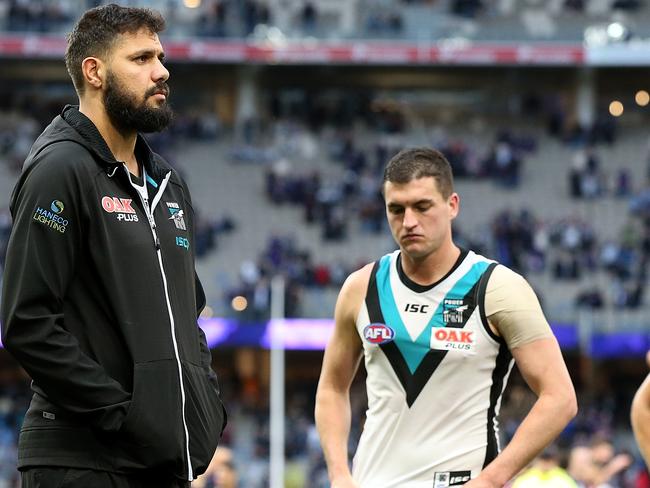 PERTH, AUSTRALIA - JULY 15: Patrick Ryder of the Power looks on after being defeated during the round 17 AFL match between the Fremantle Dockers and the Port Adelaide Power at Optus Stadium on July 15, 2018 in Perth, Australia.  (Photo by Paul Kane/Getty Images)