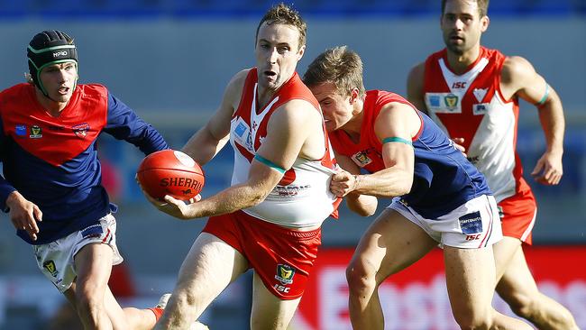 Sorell coach Tim Castle, pictured during his playing days at Clarence, kick started his coaching career with a 50-point win in round one of the SFL Picture: MATT THOMPSON.