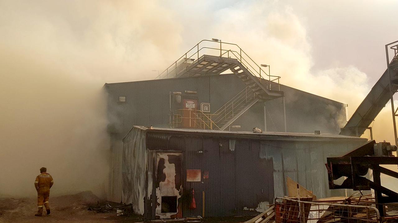 Bushfire damage at the Ta Ann mill in the Huon Valley. Picture: SUPPLIED