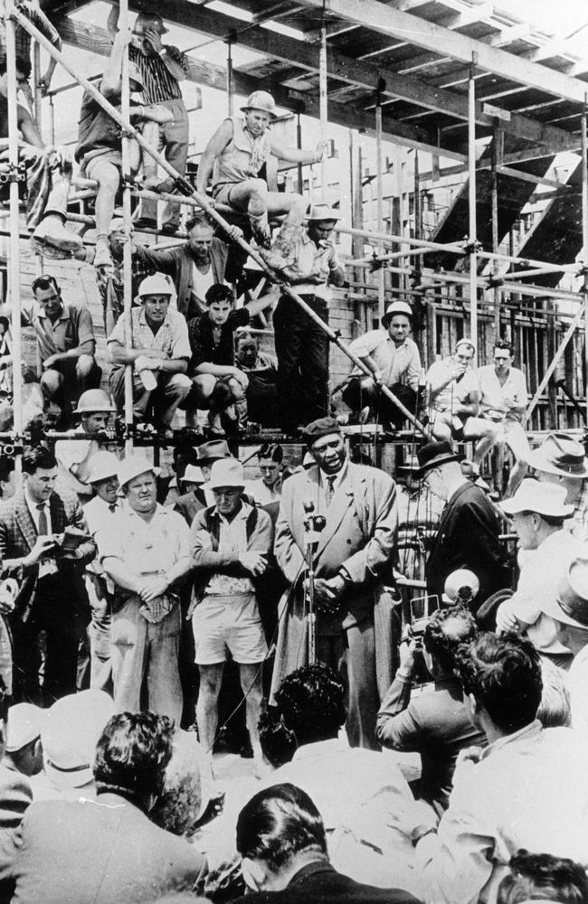 In 1960, Paul Robeson became the first person to perform at the Sydney Opera House, climbing the scaffolding and singing ‘Ol’ Man River’ to the workers as they ate lunch. Picture: Sydney Opera House