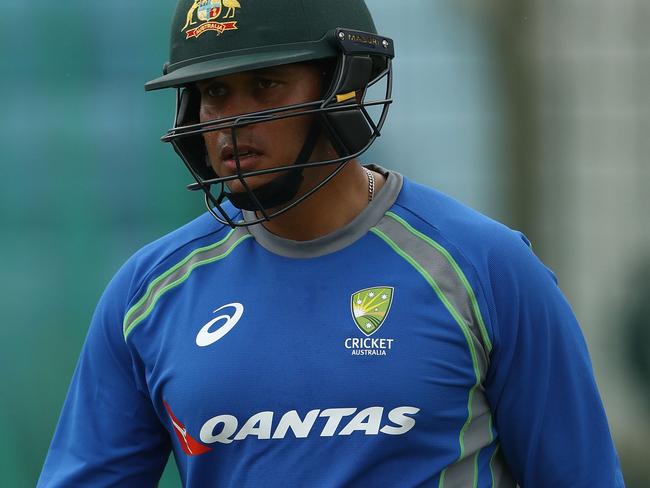 CHITTAGONG, BANGLADESH - SEPTEMBER 02: Usman Khawaja of Australia looks on during an Australia nets session at Zahur Ahmed Chowdhury Stadium on September 2, 2017 in Chittagong, Bangladesh.  (Photo by Robert Cianflone/Getty Images)