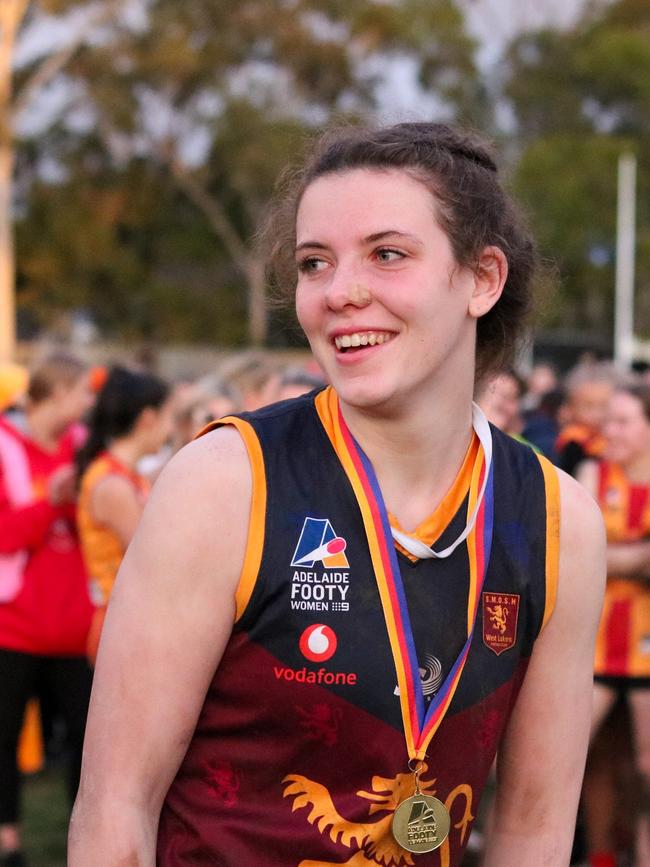 SMOSH West Lakes ruck Astrid Gooley was awarded best on ground for her dazzling display against the Roos. Picture: Brayden Goldspink