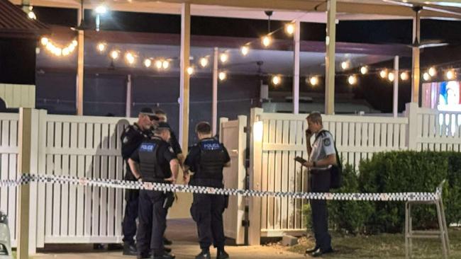 Police at the West End Hotel in West End, Townsville. Picture: Daniel Shirkie