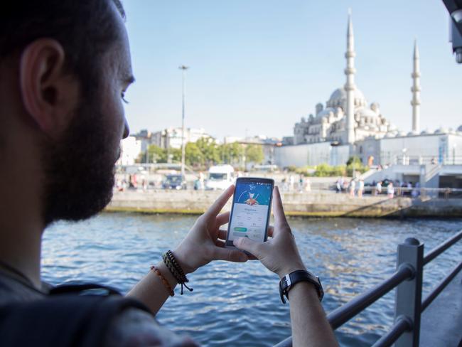 A Pokemon Go user plays at Galata Bridge in Istanbul, Turkey. Picture: Getty