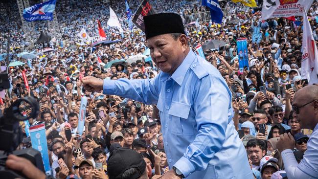 Prabowo Subianto during a campaign rally at the Gelora Bung Karno Stadium in Jakarta in February. Picture: AFP