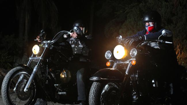 Members of Rebels motorcycle club at a party at a private residence. Picture: Adam Smith