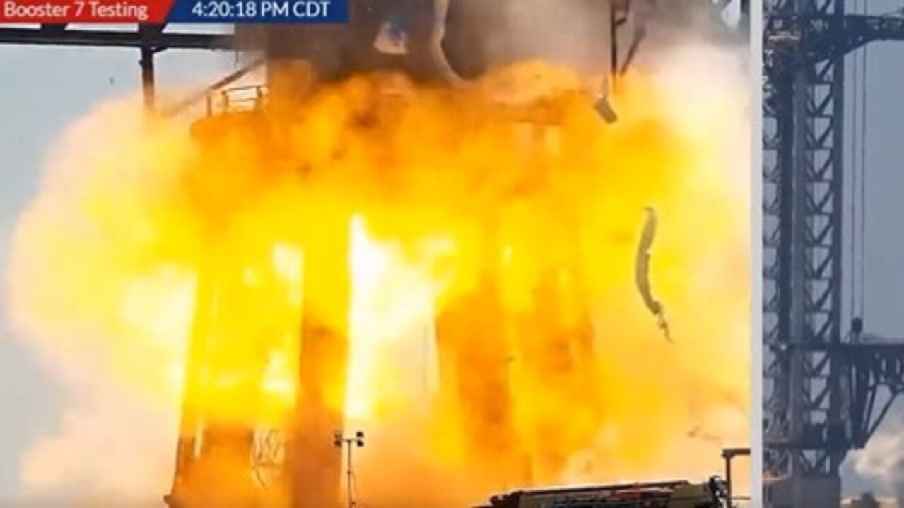 Elon Musk’s SpaceX Starship booster appears to explode at Starbase launch site. Picture: NASA Spaceflight