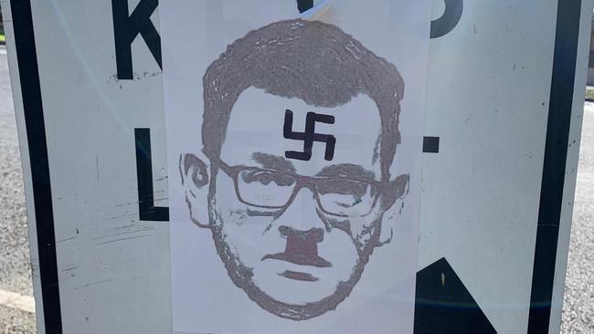 A poster depicting Premier Daniel Andrews as Nazi dictator Adolf Hitler has been discovered at Highett. Picture: Supplied