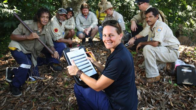 Yellow Crazy Ants program co-ordinator Lucy Karger (centre) with representatives from the National Parks and Wildlife service, Wet Tropics Management and traditional owners in 2016. Picture: Brendan Radke