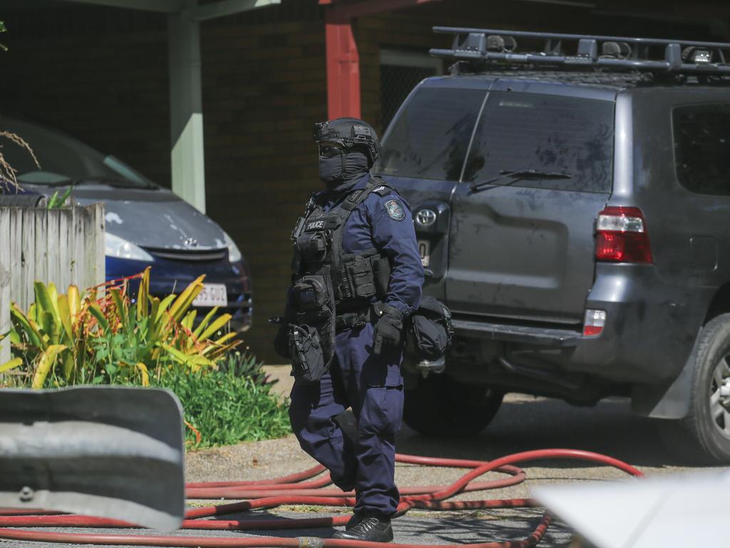 Specialist police at the siege in Mudgeeraba. Picture: Glenn Campbell