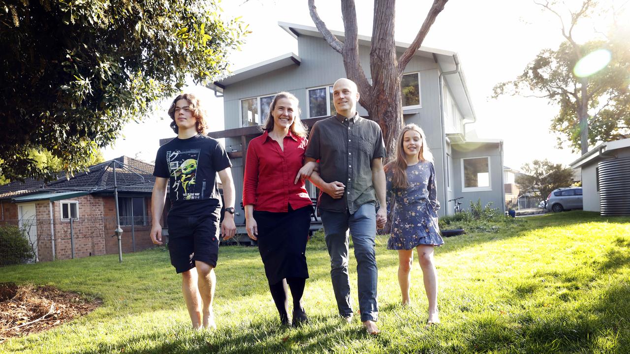 Matthew Kosnik with wife Katherine Wilson and kids Silvia and Sean at their “passive” home in Thornleigh in Sydney’s northwest. Picture: Sam Ruttyn