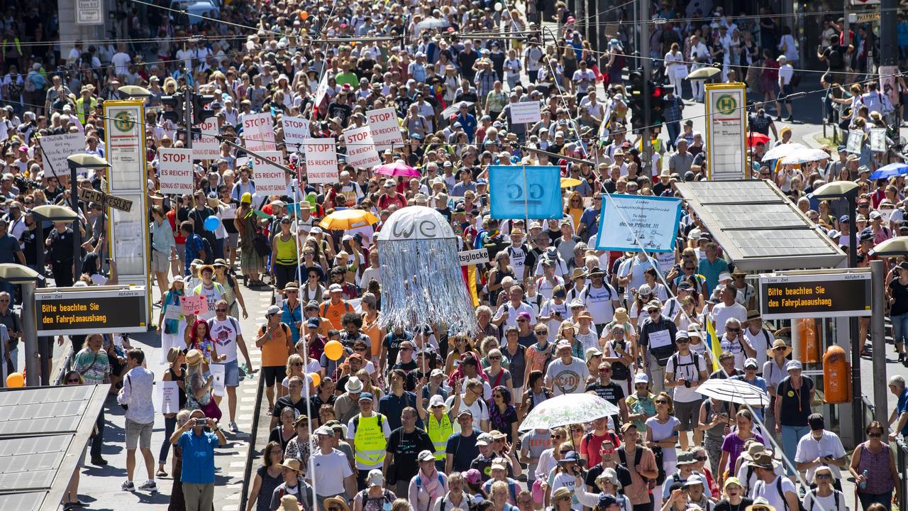 Thousands marched in Berlin to protest against COVID-19 measures imposed in Germany, claiming the restrictions were a violation of their human rights. Picture: Maja Hitij/Getty Images.