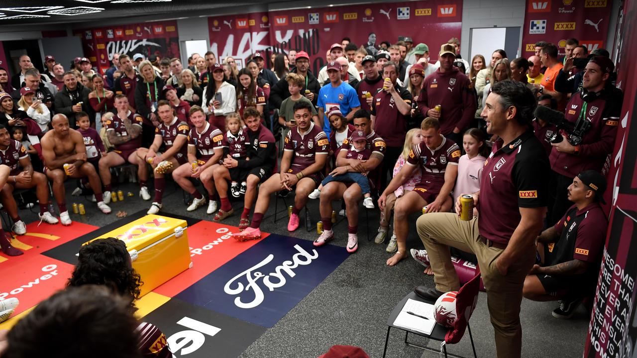 Billy Slater addresses the Maroons after yet another Origin win. Credit: NRL Images.