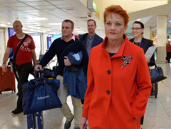 Pictured, Pauline Hanson, an Australian senator arrives at Heathrow Airport from Australia. picture David Dyson