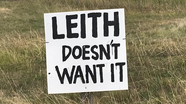 Signs at Leith as locals protest against plans for a highway flyover