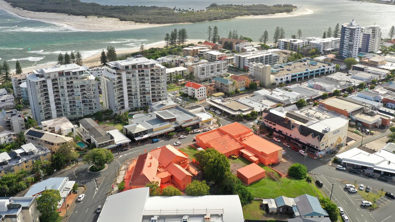 The $250m Paloma Paloma development on the corner of Bulcock St and Knox Ave was painted bright orange.