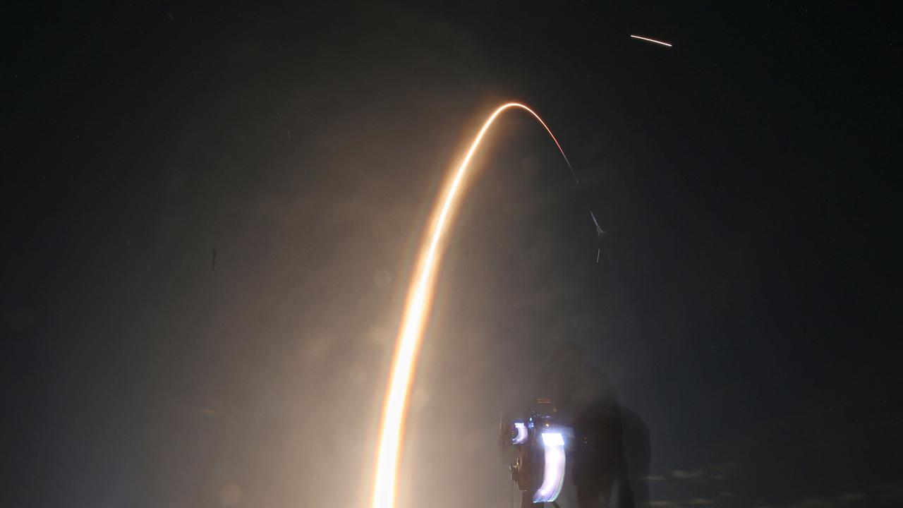 A SpaceX Falcon 9 rocket lifts off at the Kennedy Space Center with the Intuitive Machines' Nova-C moon lander mission. (Photo by Gregg Newton / AFP)