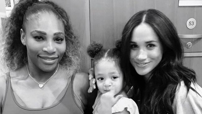 Serena Williams with her daughter Alexis and Meghan Markle.