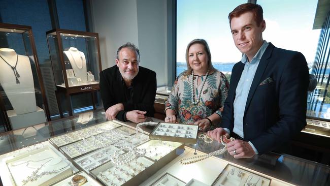 Event planner Anine Leakey, centre, with Rosario Autore, left, and Matthew Ely in Sydney. Picture: John Feder