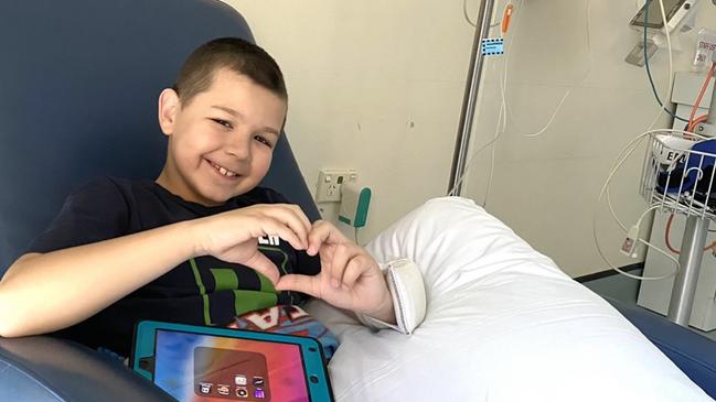 Kaiden Nooyen at Westmead for his monthly transfusions. Picture: Supplied