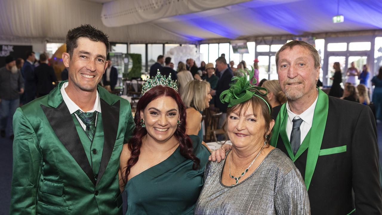 At the Emergency Services race day are (from left) Julian Stephenson and Amanda Stephenson of JLS Builders and Raeleen Stephenson and Warwick Stephenson at Clifford Park, Saturday, August 10, 2024. Picture: Kevin Farmer