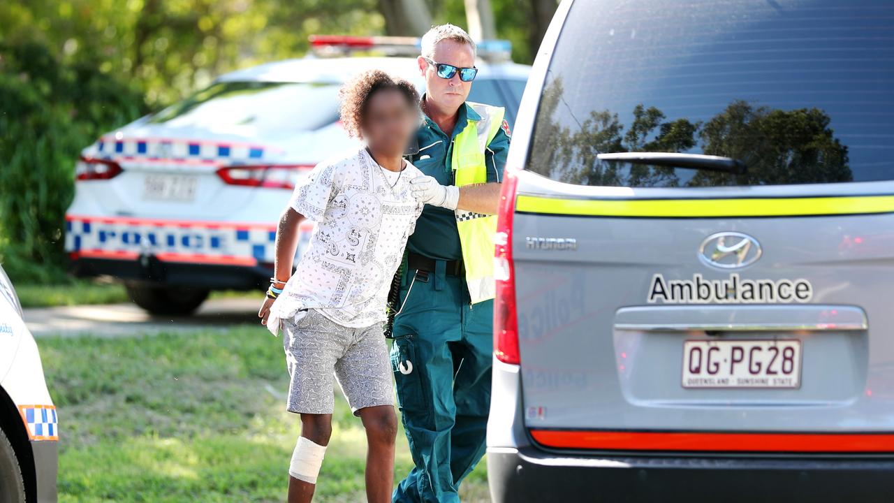 Emergency services on scene after juveniles in an alleged stolen Prado rammed a police vehicle. Picture: Alix Sweeney