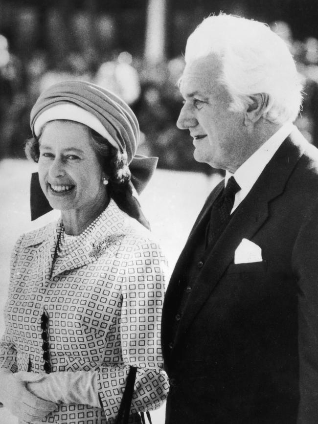 Governor-General Sir John Kerr, pictured with Queen Elizabeth II in 1977, did not possess half of the talent of Sam Mostyn. Picture: Getty Images
