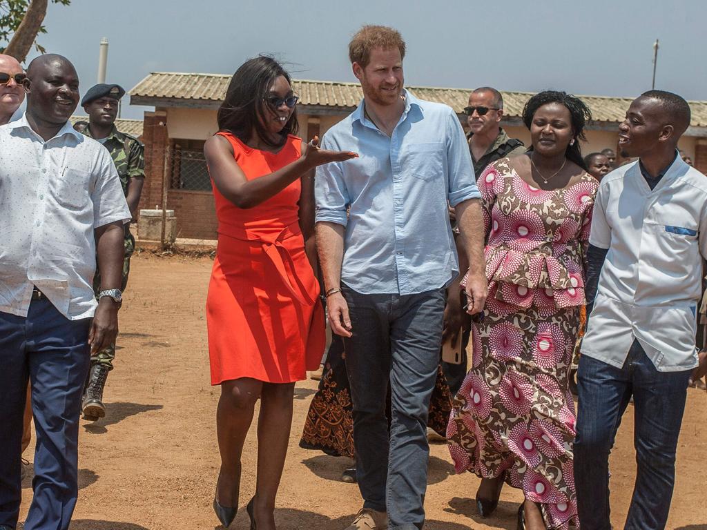 Harry was visiting the Mauwa Health Centre in Chiradzulu District, southern Malawi, when he snapped at a reporter this week. Picture: Amos Gumulira/AFP