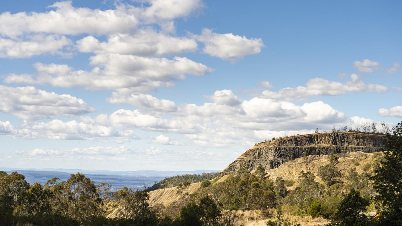 The view of the Harlaxton quarry and down into the Lockyer Valley as seen from the lawn at the back of the Blue Mountain Hotel, Tuesday, August 9, 2022. Picture: Kevin Farmer