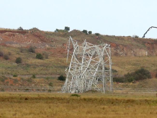 This powerline in Anakie, along with Victoria’s energy grid, collapsed on Tuesday. Picture: Alison Wynd