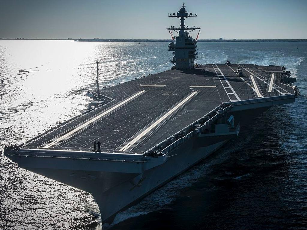 The US Navy aircraft carrier USS Gerald R. Ford (CVN-78) underway on its own power for the first time in 2017. Source: US NAVY