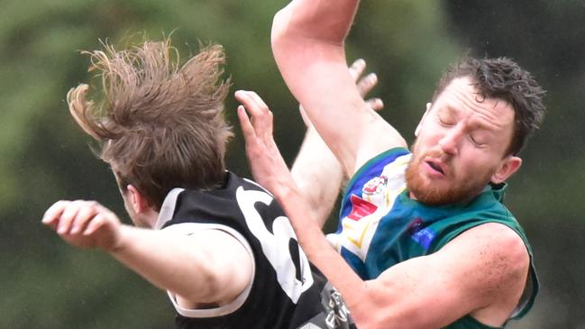 East Sunbury ruckman Jorden Braddy (right) in action this season. Picture: Jamie Morey