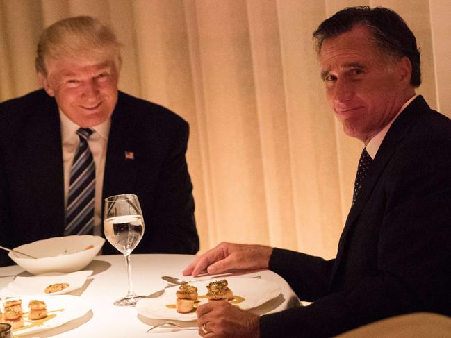 Donald Trump dines with Mitt Romney at Jean Georges restaurant in New York. Picture: Getty