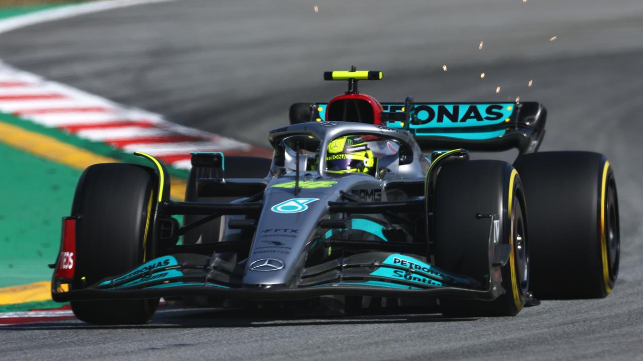 BARCELONA, SPAIN – MAY 20: Lewis Hamilton of Great Britain driving the (44) Mercedes AMG Petronas F1 Team W13 on track during practice ahead of the F1 Grand Prix of Spain at Circuit de Barcelona-Catalunya on May 20, 2022 in Barcelona, Spain. (Photo by Lars Baron/Getty Images)