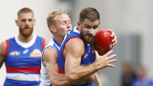 Josh Bruce featured in defence for the Bulldogs.