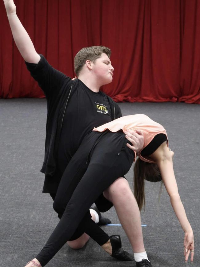 Tim Bland and Sienna Embrey rehearsing for <i>Cats </i>at St Kilda's National Theatre.