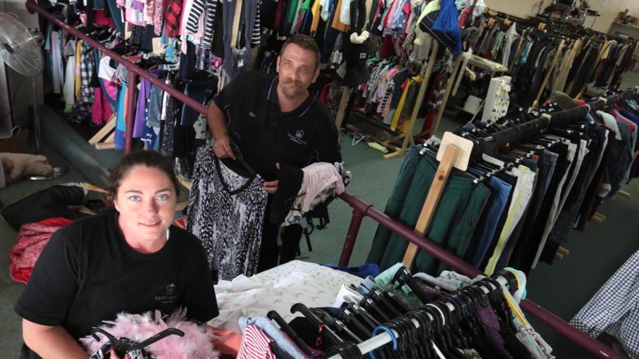 Director of Happy Hearts Steph Achilles with co-worker Dan Robertson and loads of goods donated in the past few days. PHOTO: Robyne Cuerel.